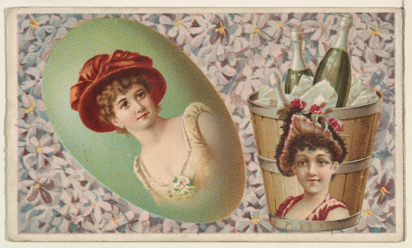 Vintage Trade Card of Two Women and Champagne