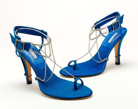 Blue Rhinestone High Heel Sandals