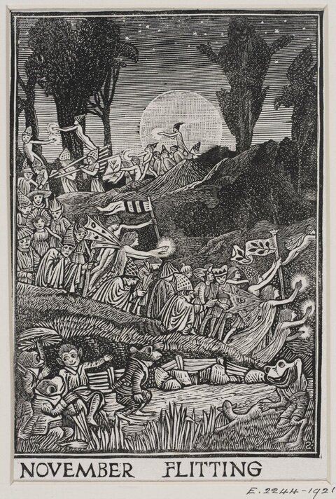 November Flitting Woodcut
