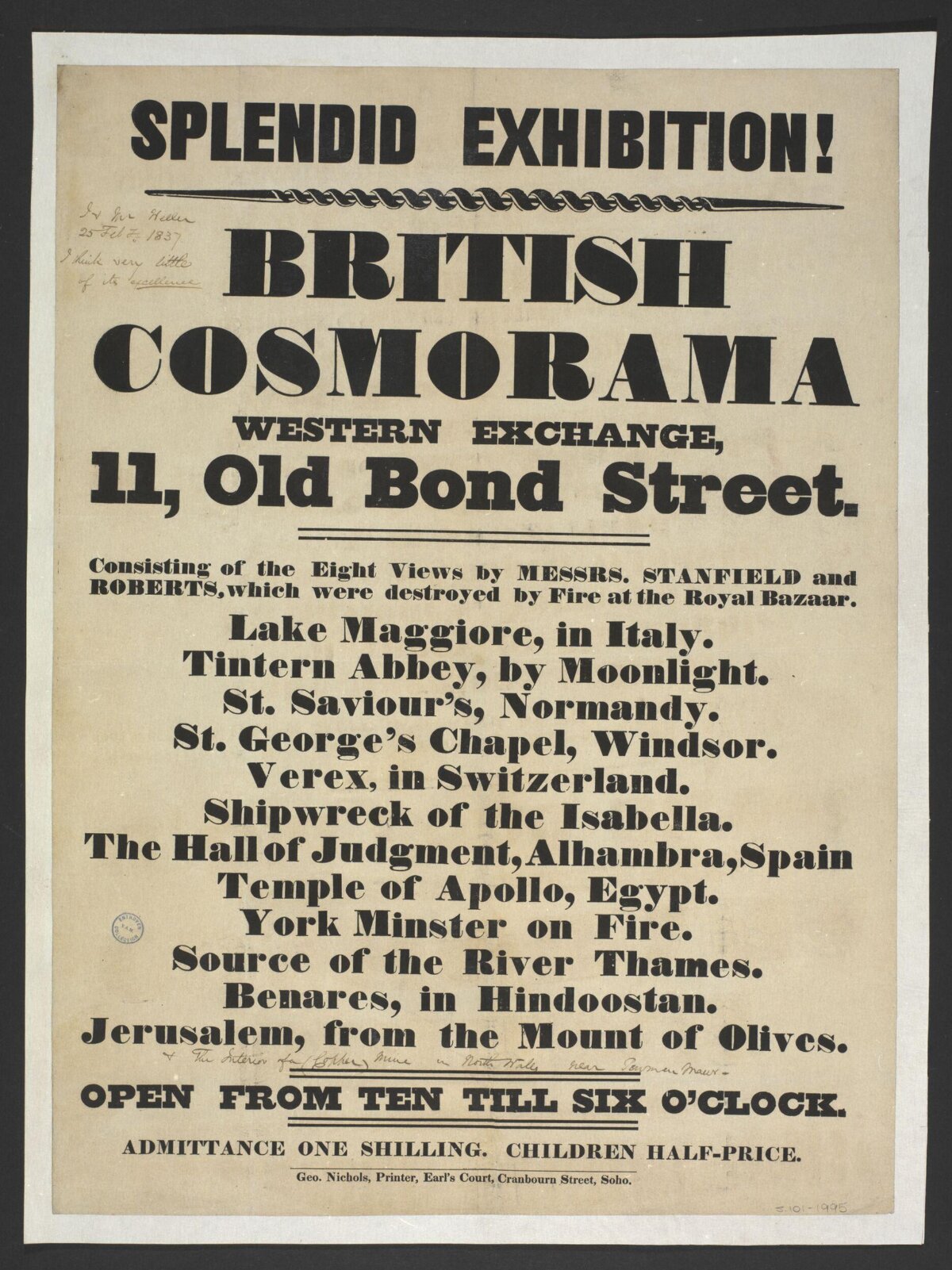 1837 British Cosmorama Exhibition Poster