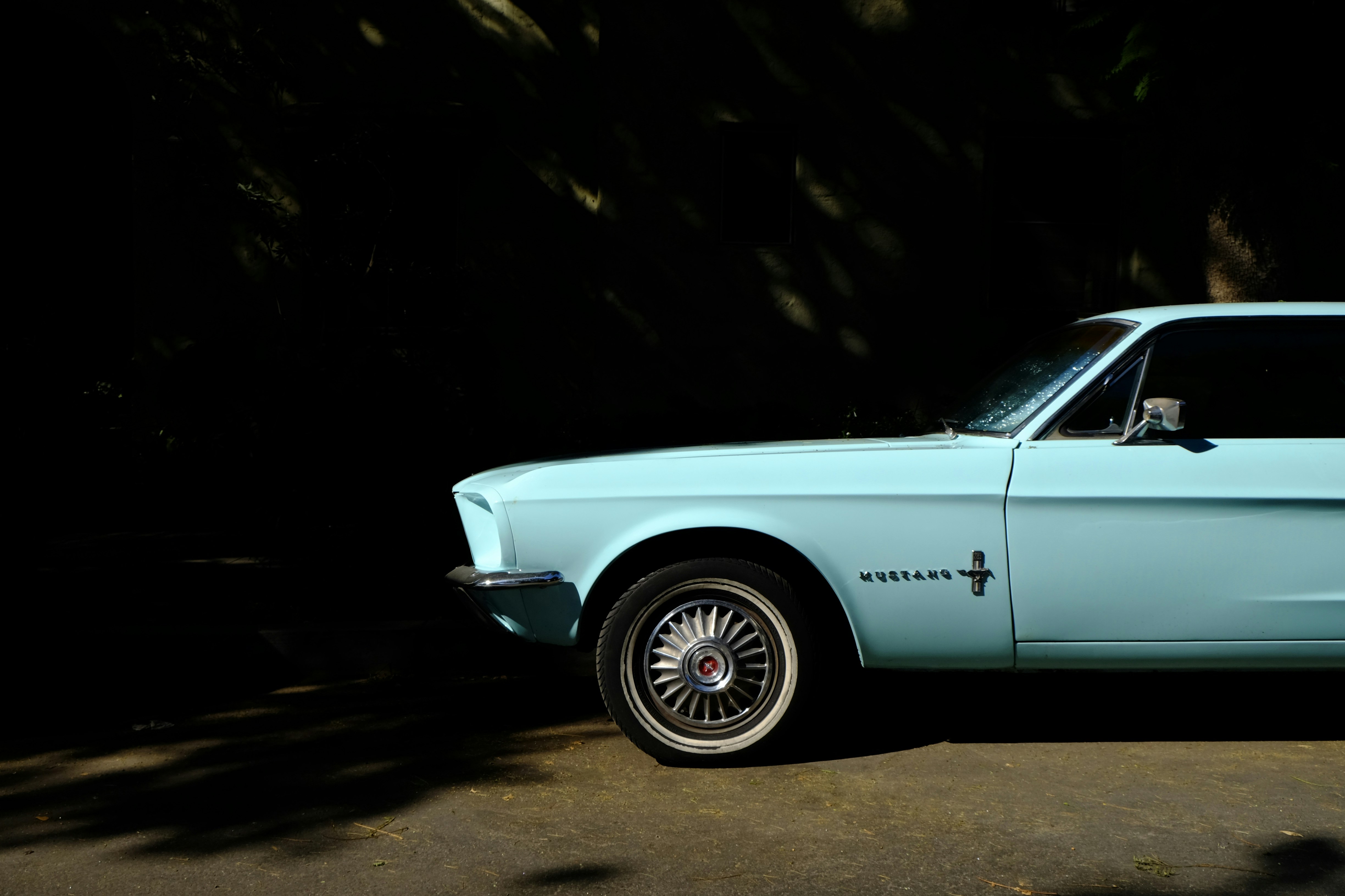 Parked Light Blue Classic Mustang