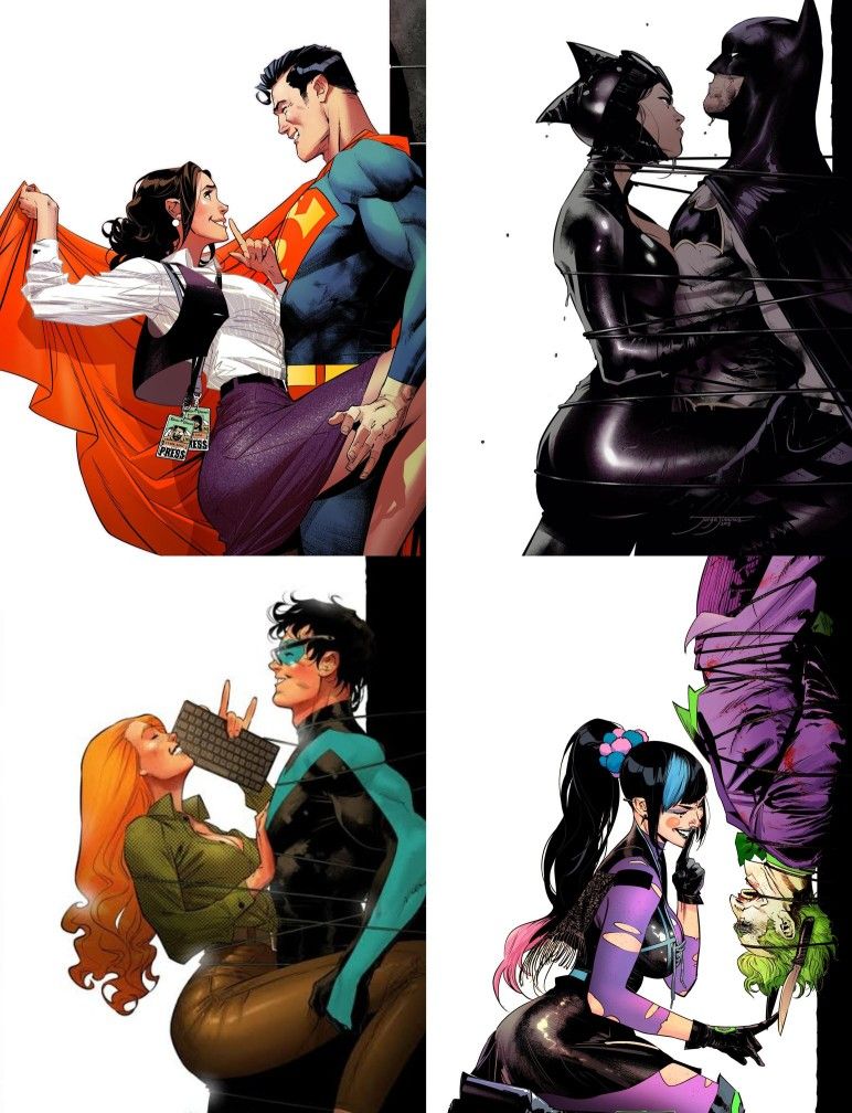 Four DC Comic Character Couple Panels
