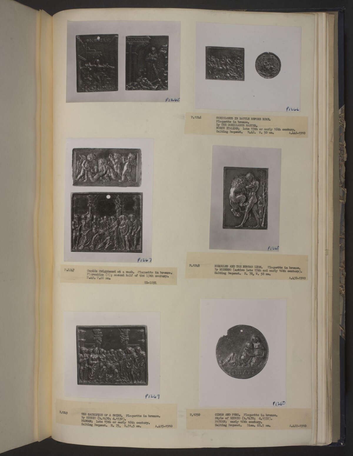 Album Page of Bronze Plaquette Photographs