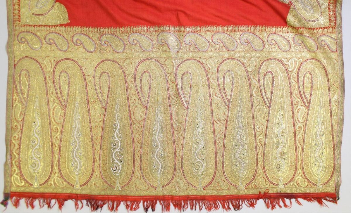 Red and Gold Embroidered Textile Border