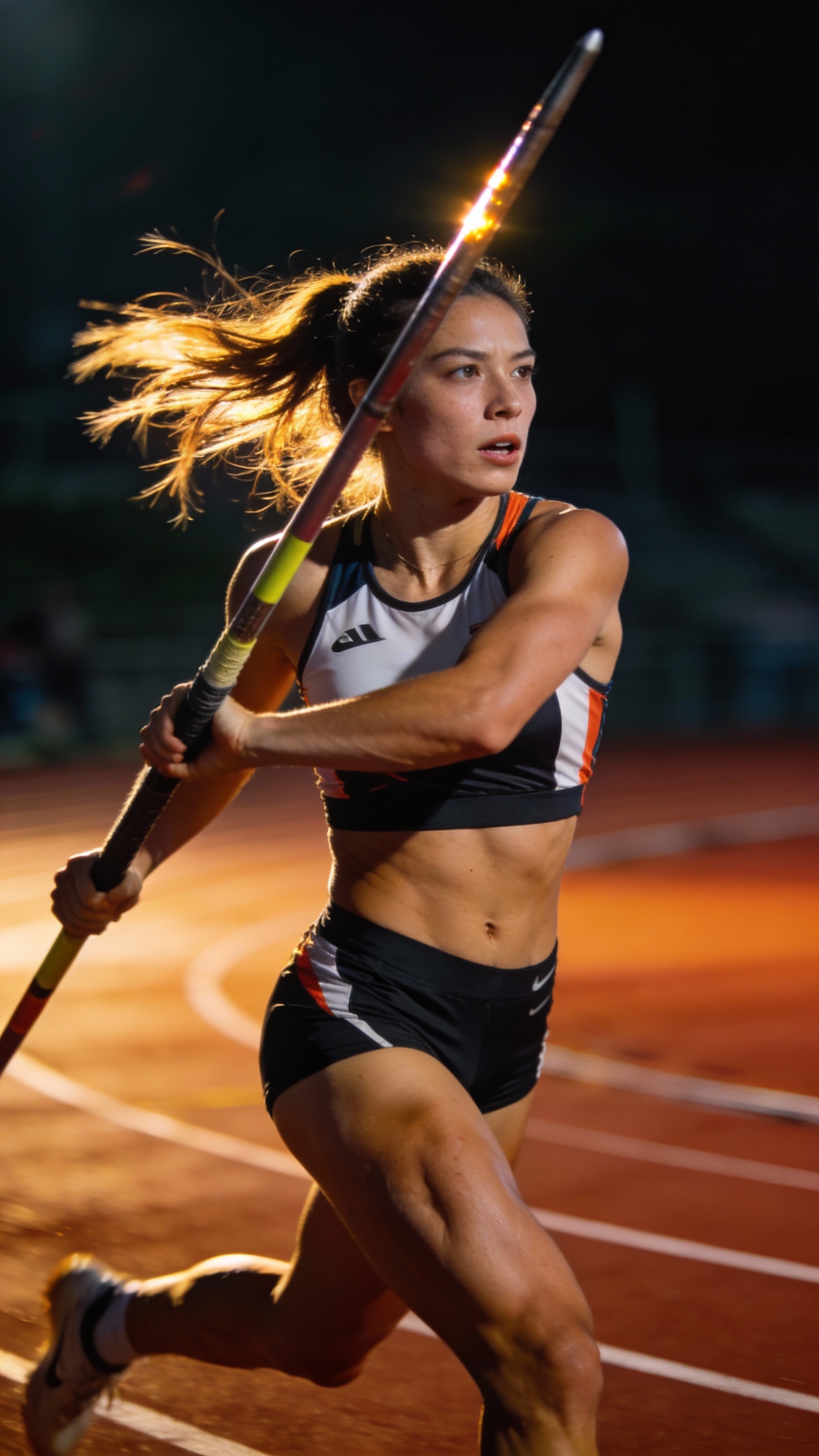 Female Pole Vaulter Competing on Track