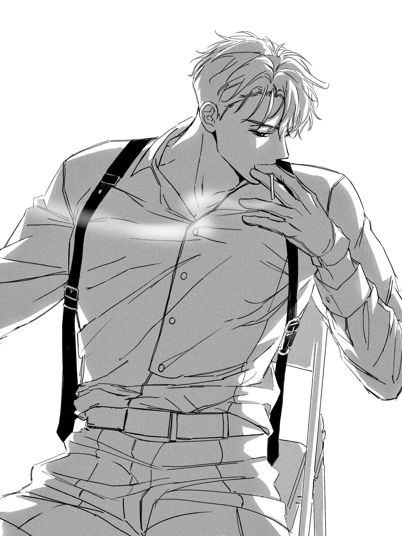 Handsome Manga Man Smoking Illustration