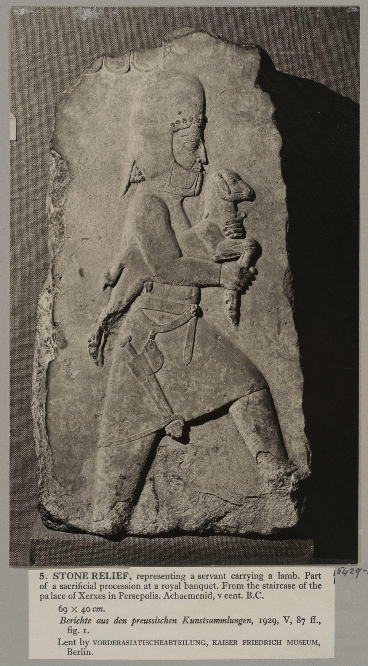 Achaemenid Stone Relief with Servant and Lamb
