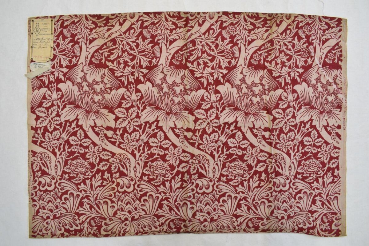 Vintage Red Floral Textile Sample
