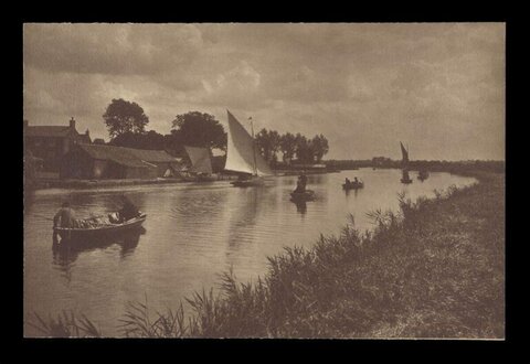 Vintage River Sailboat Scene