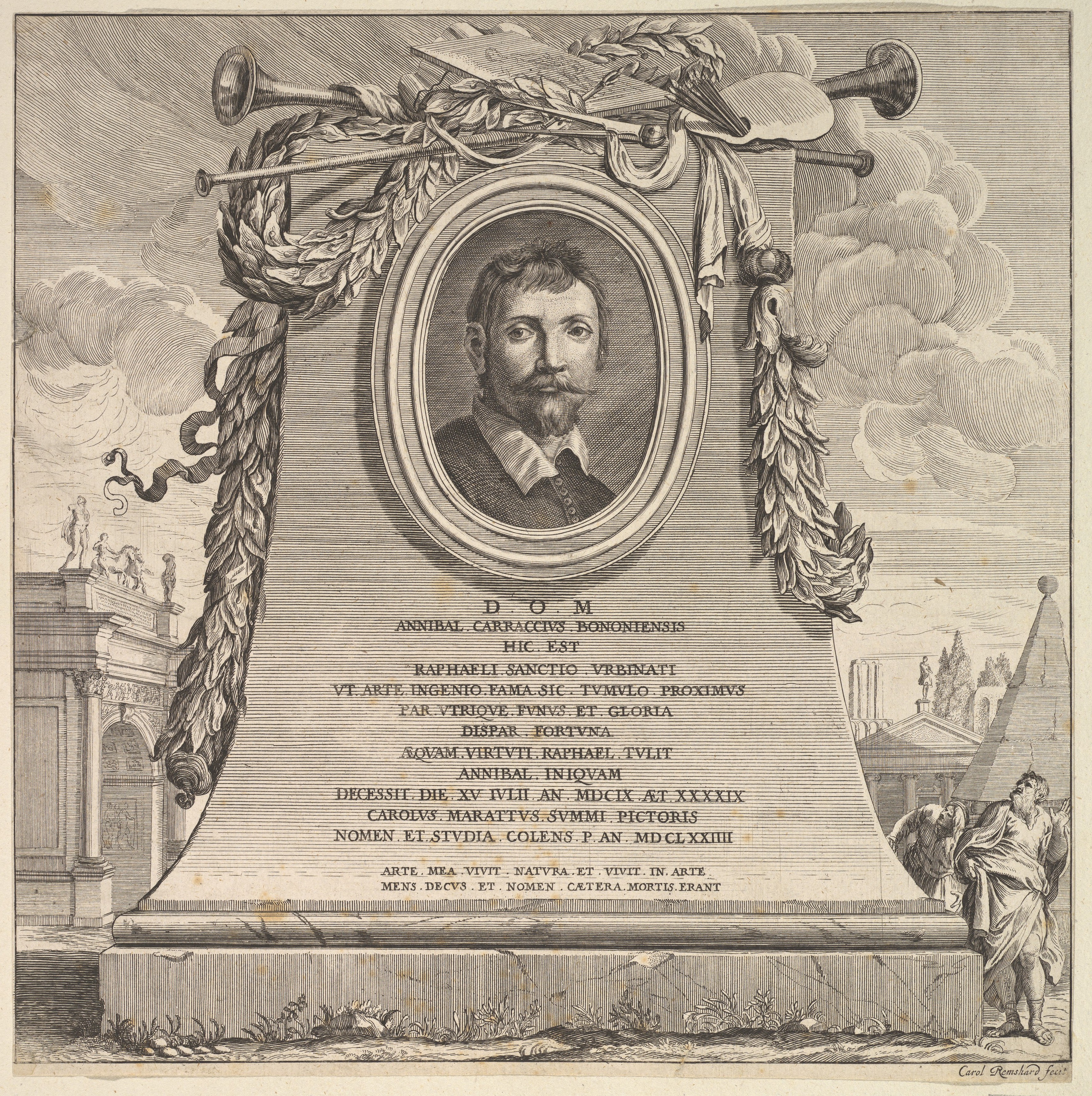 Engraved Memorial Portrait of Annibale Carracci