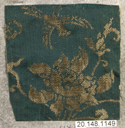 Green Gold Floral Pattern Textile Fragment
