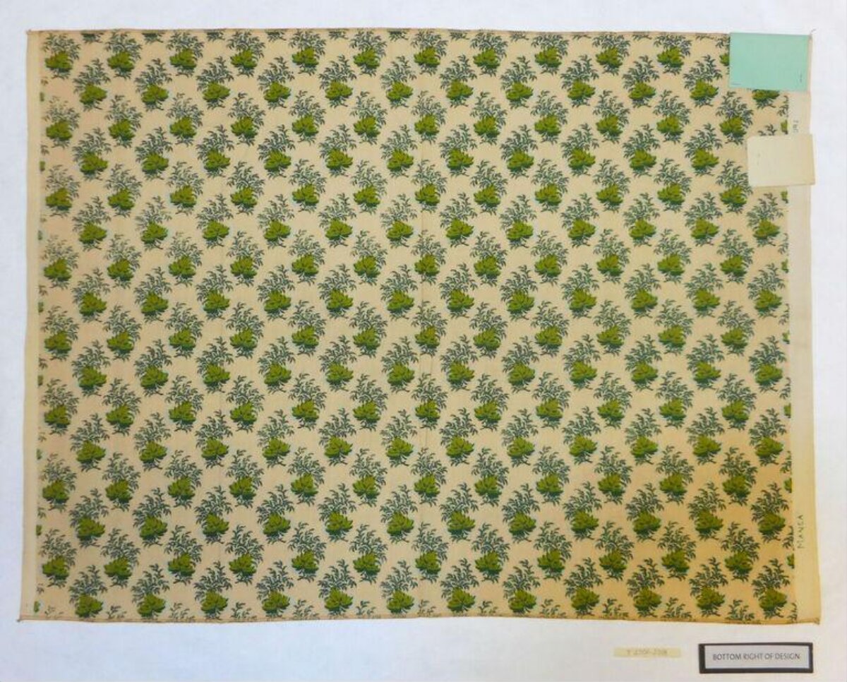 Vintage Green Floral Patterned Fabric Sample
