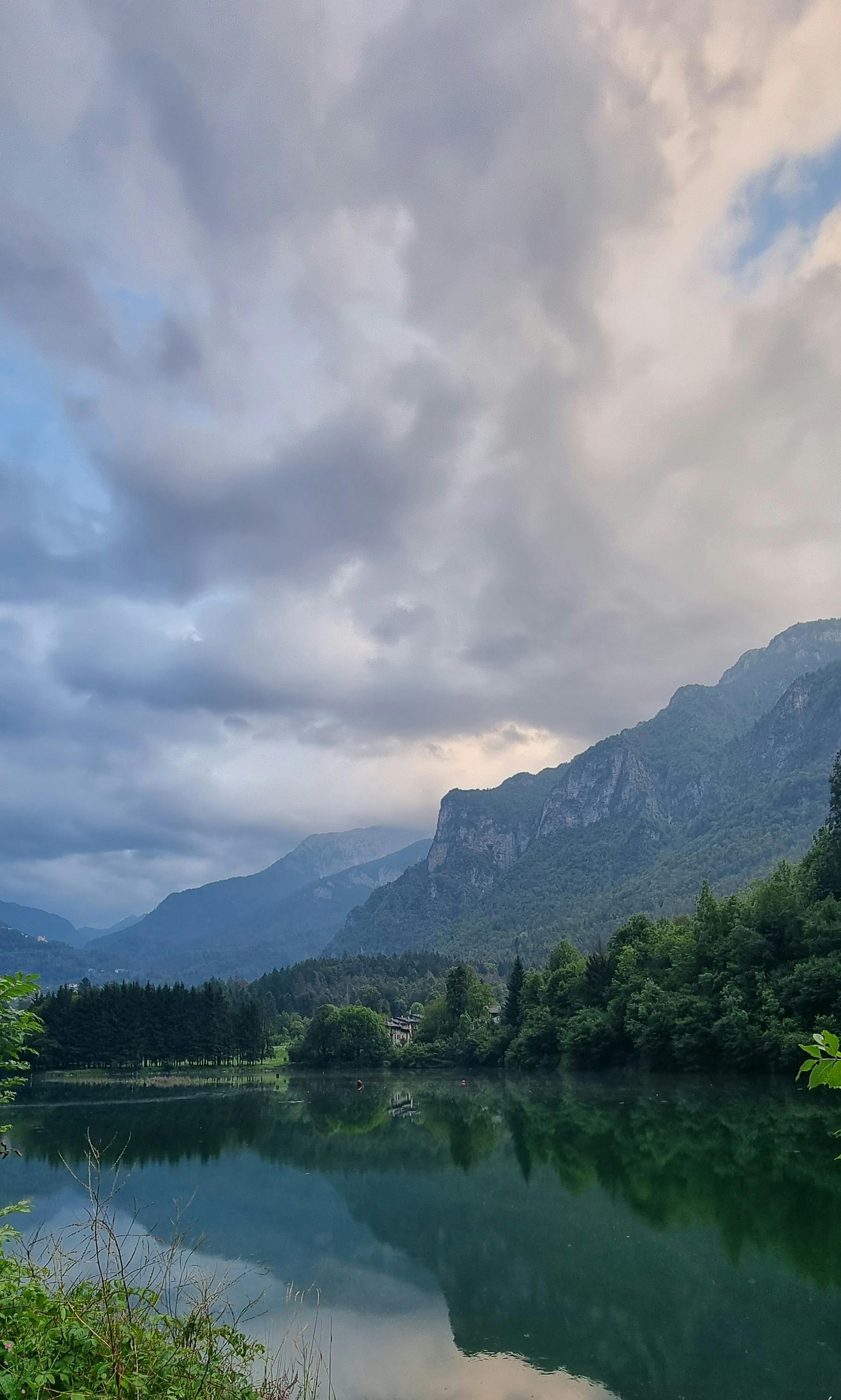 Overcast Mountain Lake Landscape