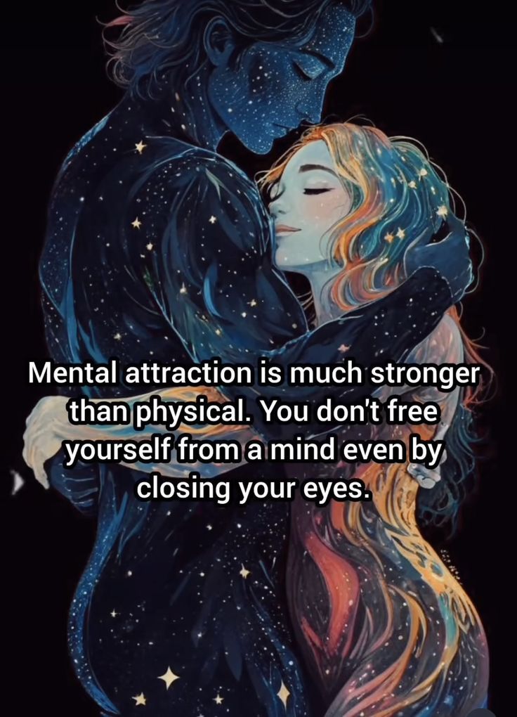 Cosmic Couple Embrace with Mental Attraction Quote
