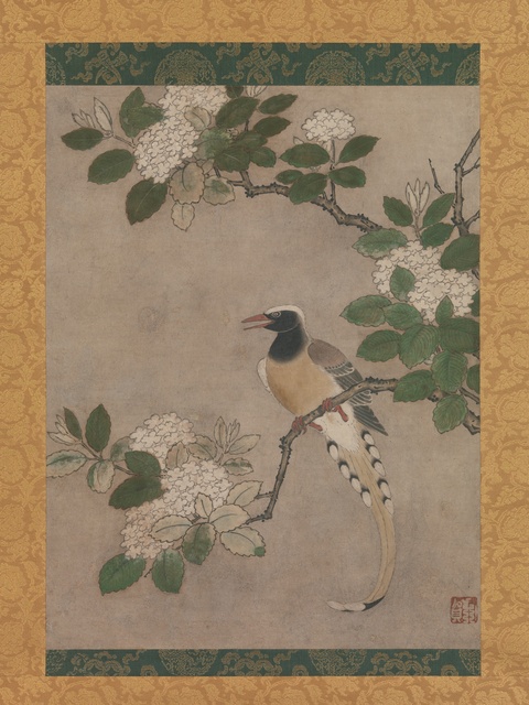 Traditional Chinese Bird and Hydrangea Painting