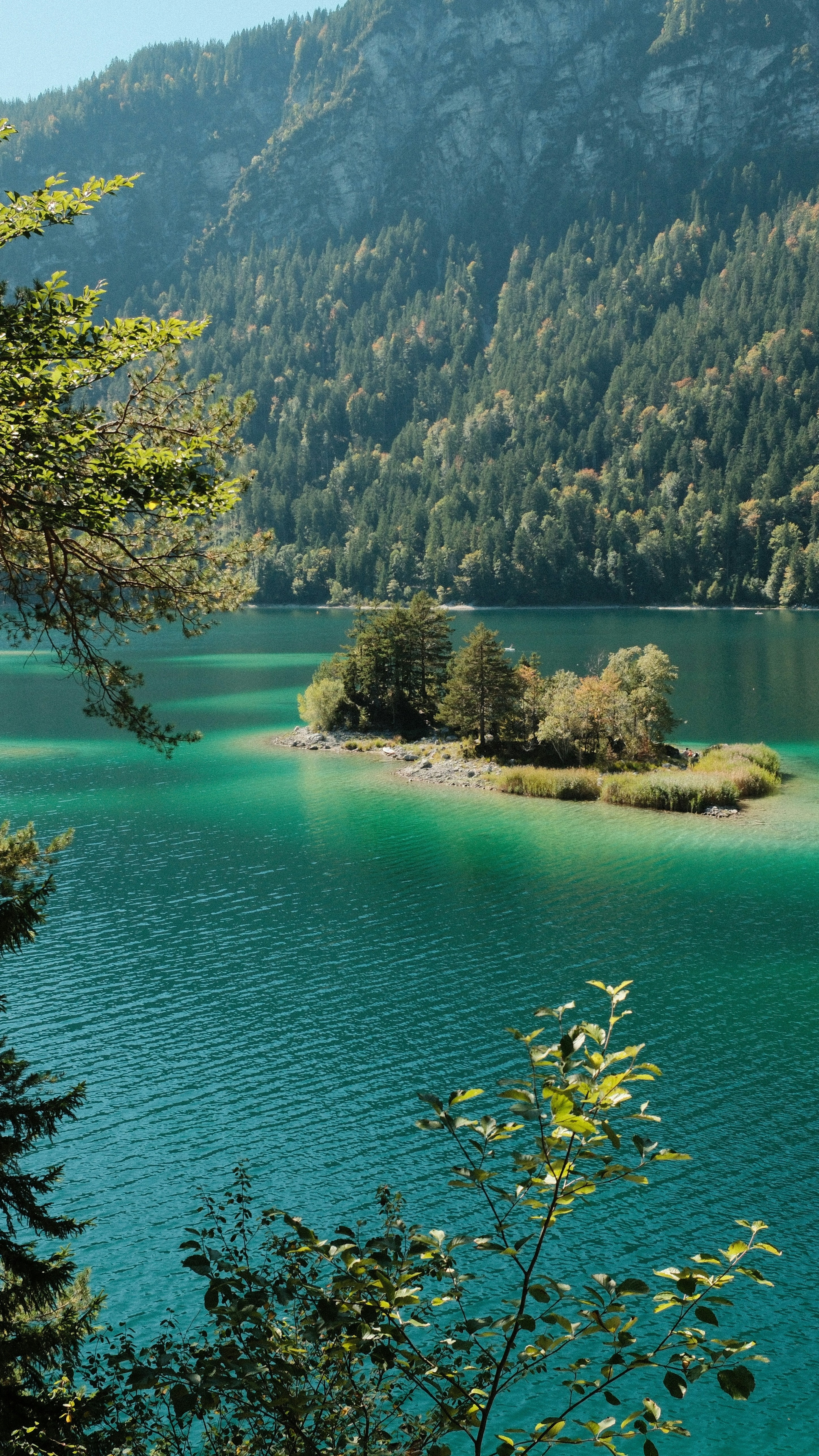 Small Island in Turquoise Mountain Lake