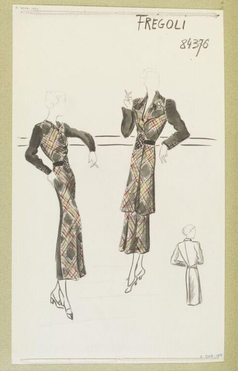 Vintage Plaid Dress Fashion Sketch