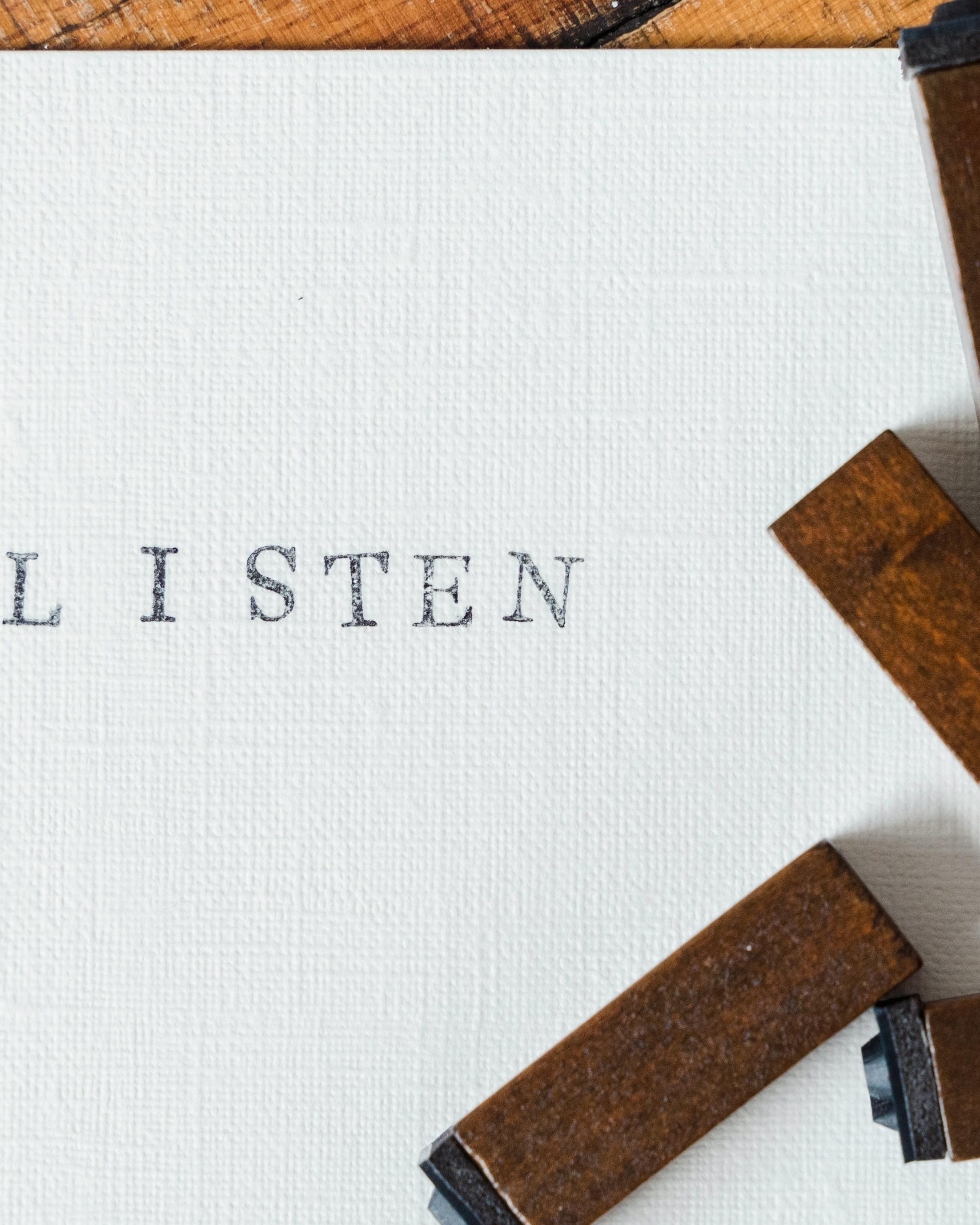 Stamped Word LISTEN with Wooden Letter Stamps