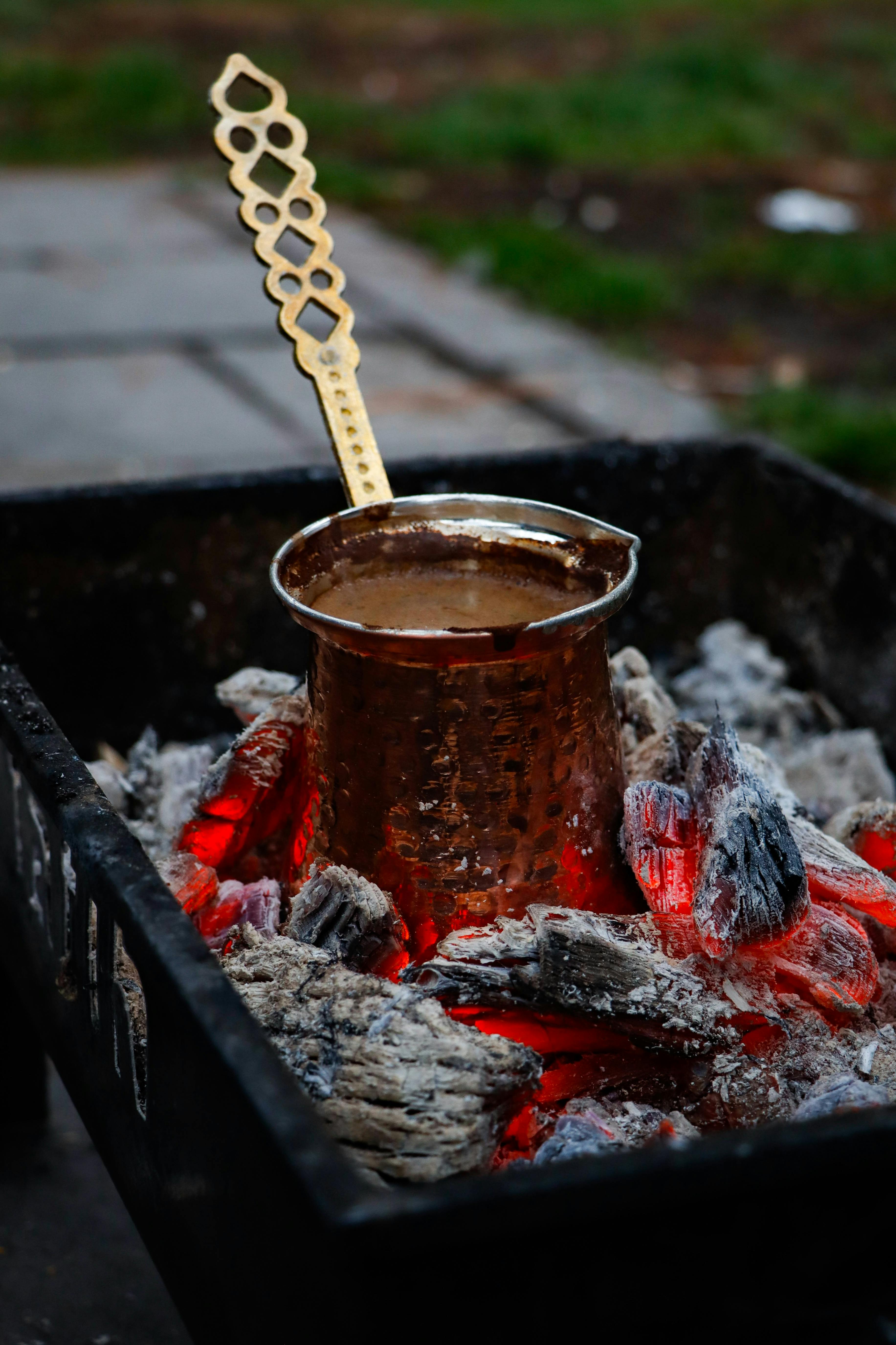 Turkish Coffee Brewing on Hot Coals