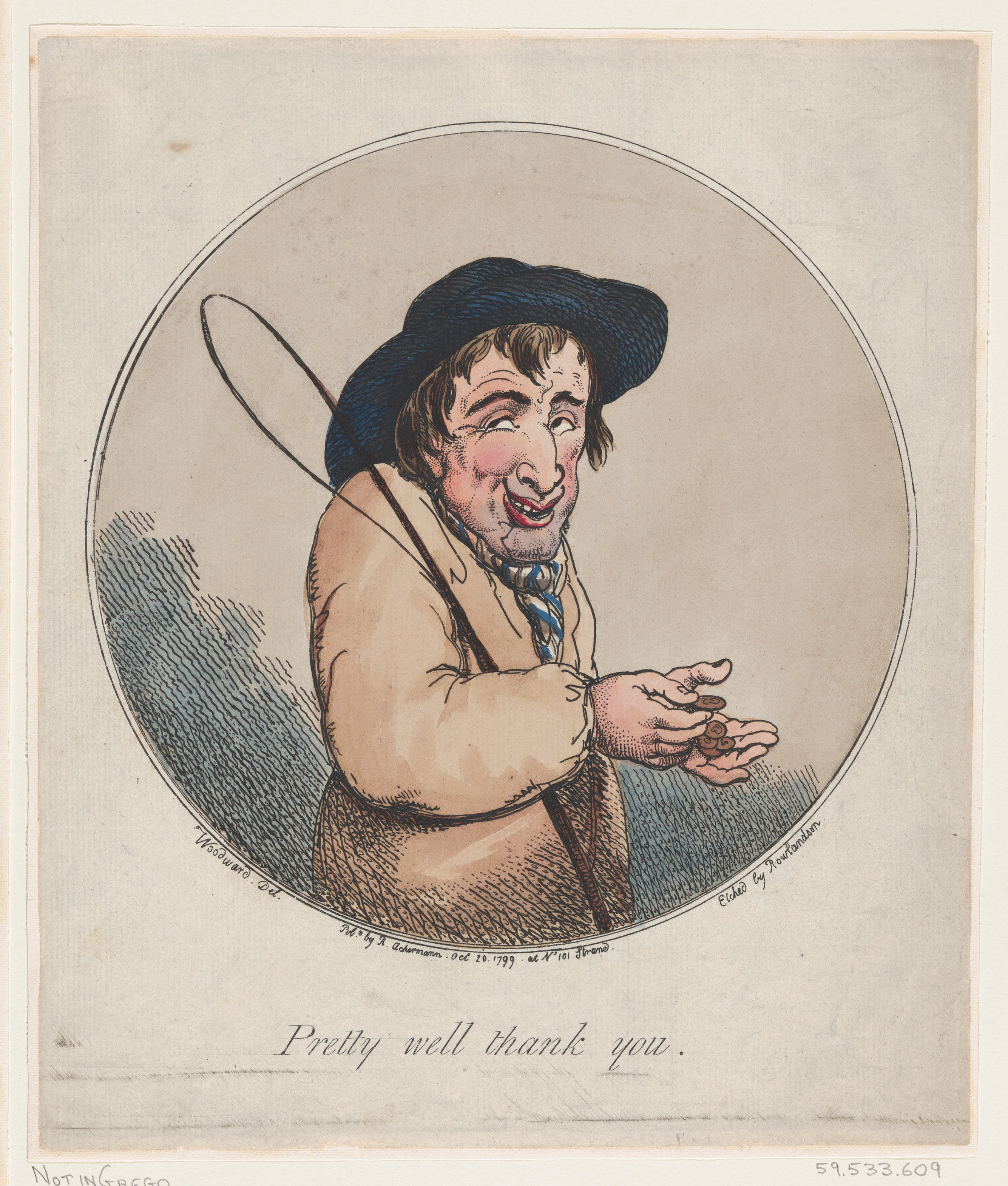 1799 Caricature of a Man Holding Coins