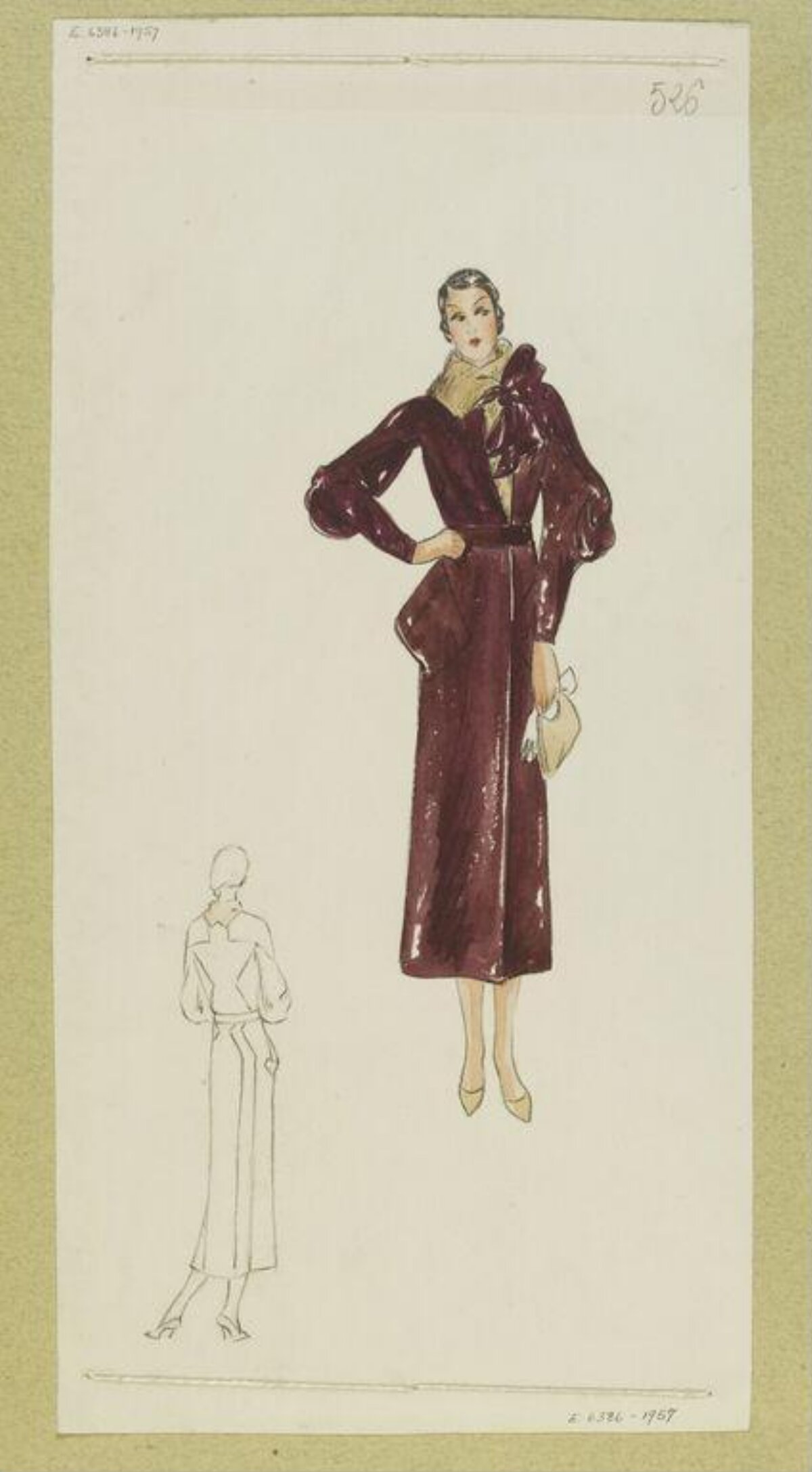 Vintage Burgundy Coat Fashion Sketch