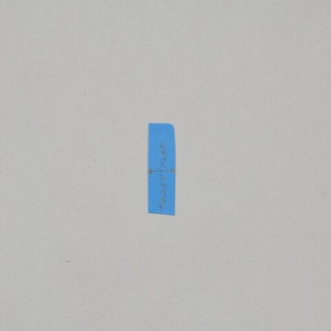Blue labeled paper strip on gray background