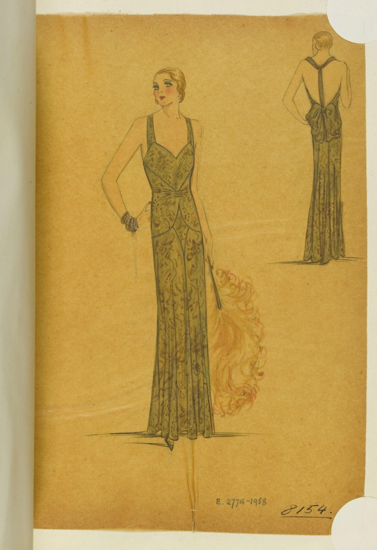 1930s Evening Gown Fashion Sketch