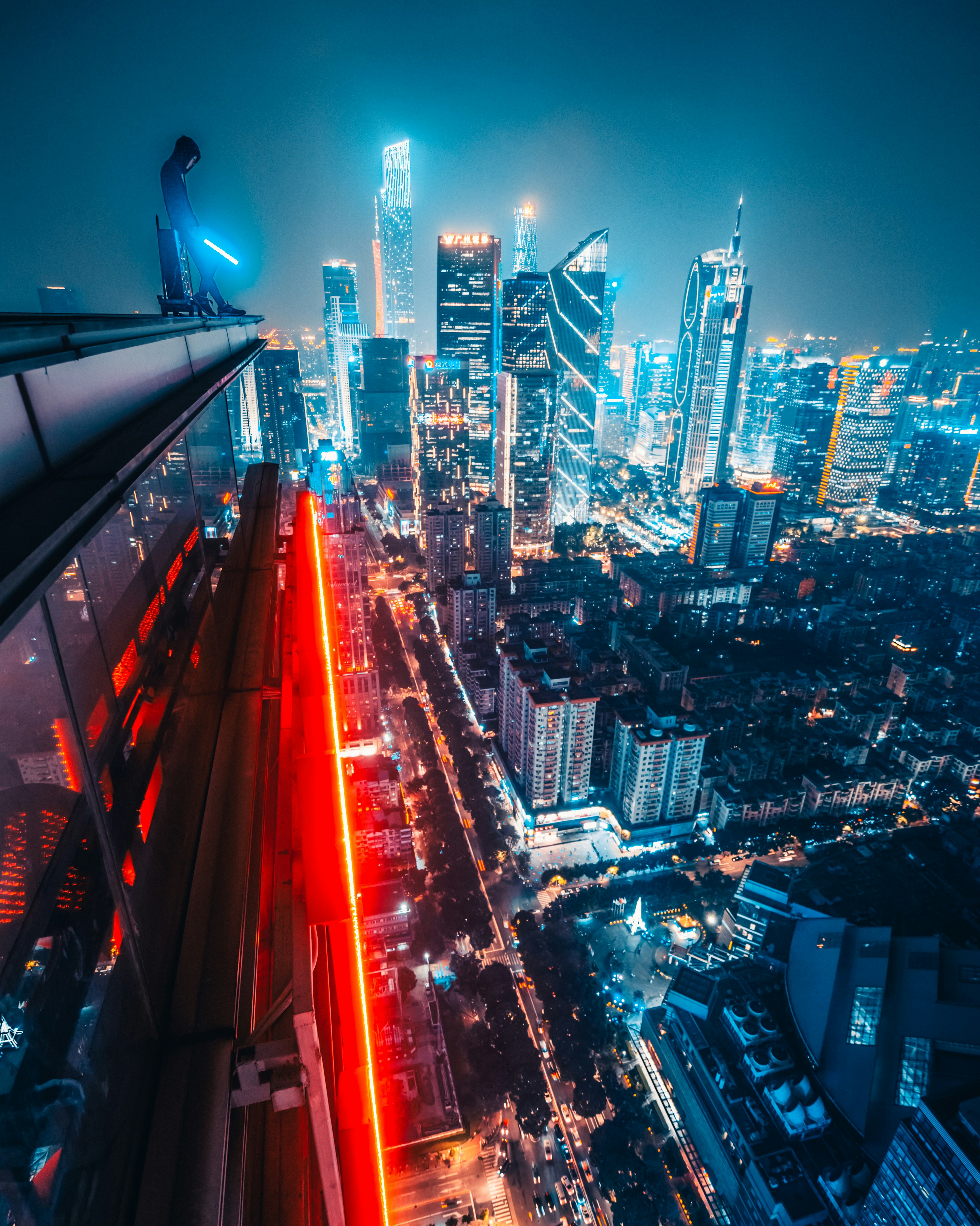 Rooftop City Night View