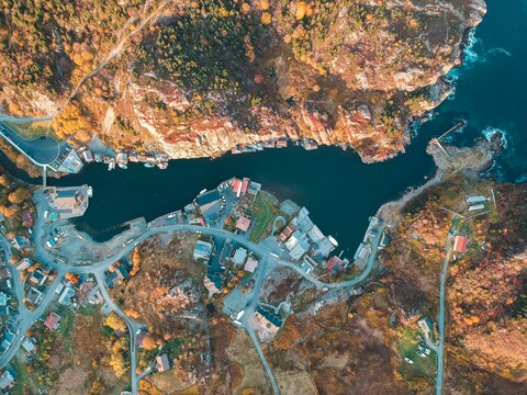 Aerial View of Autumn Coastal Village