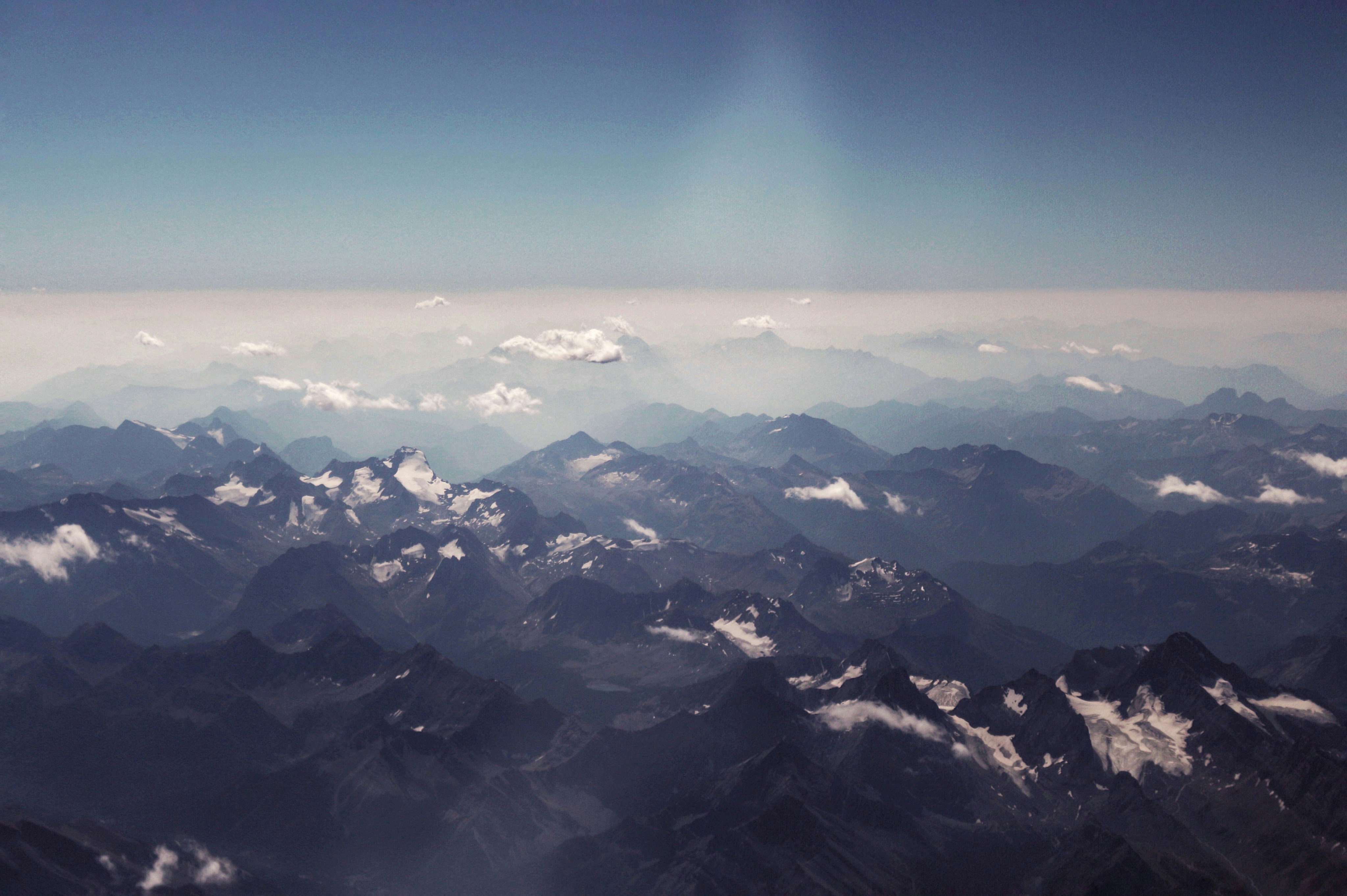 Aerial View of Snow-Capped Mountain Ranges