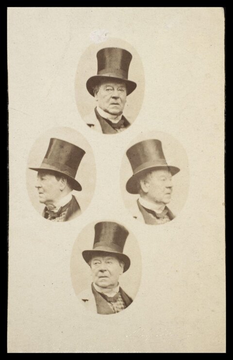 Four Portrait Views of Man with Top Hat