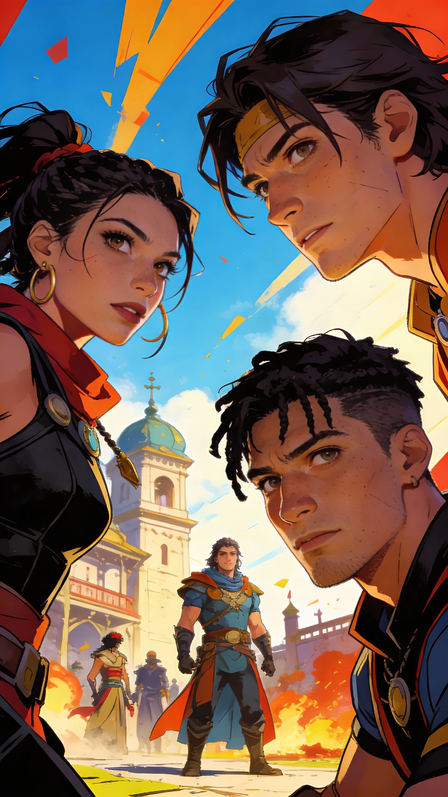 Fantasy Adventurers in a Burning Town