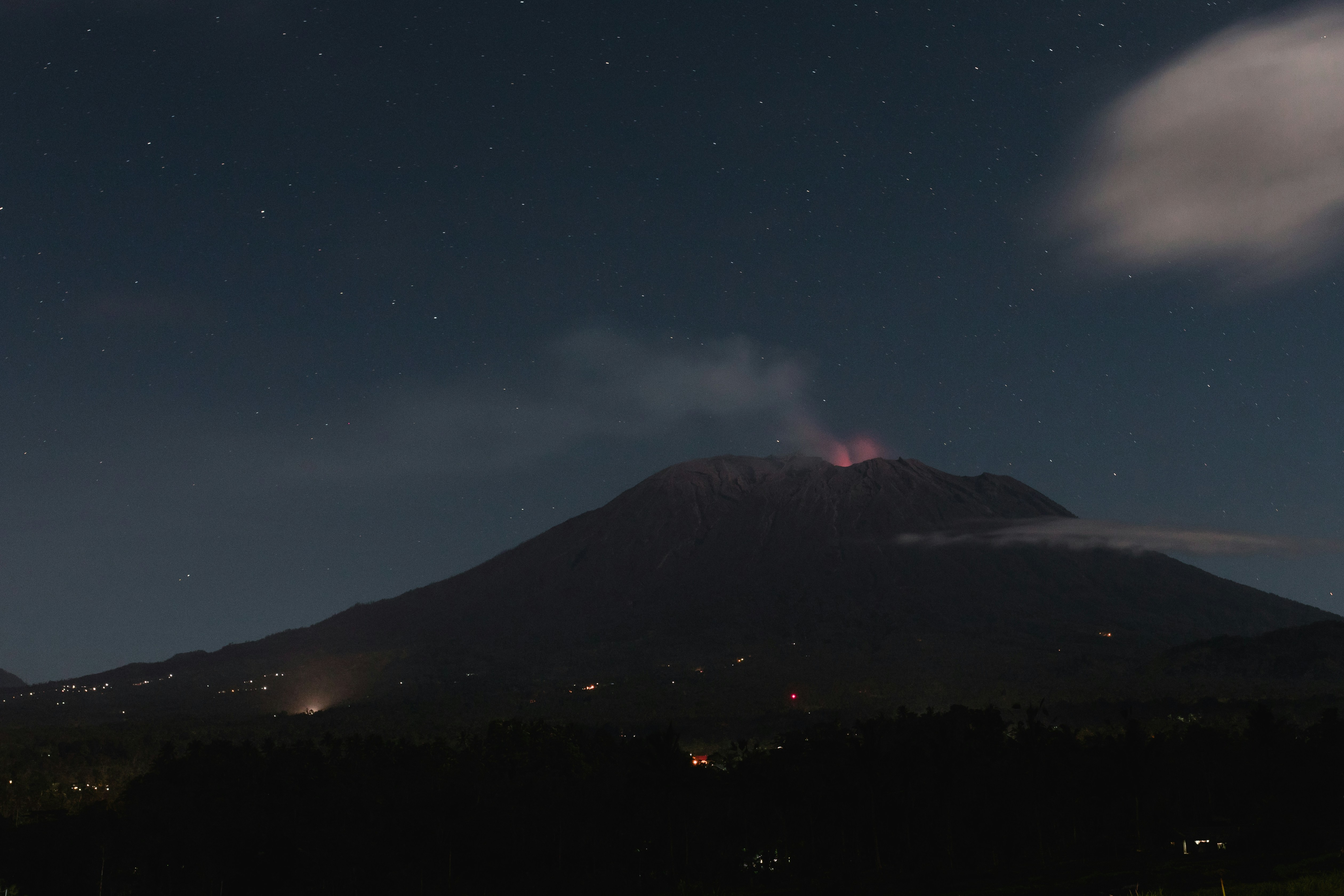 Night View of Erupting Volcano