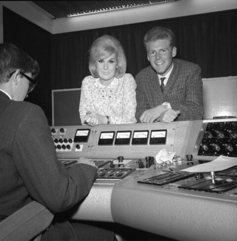 Two Musicians At Vintage Recording Studio