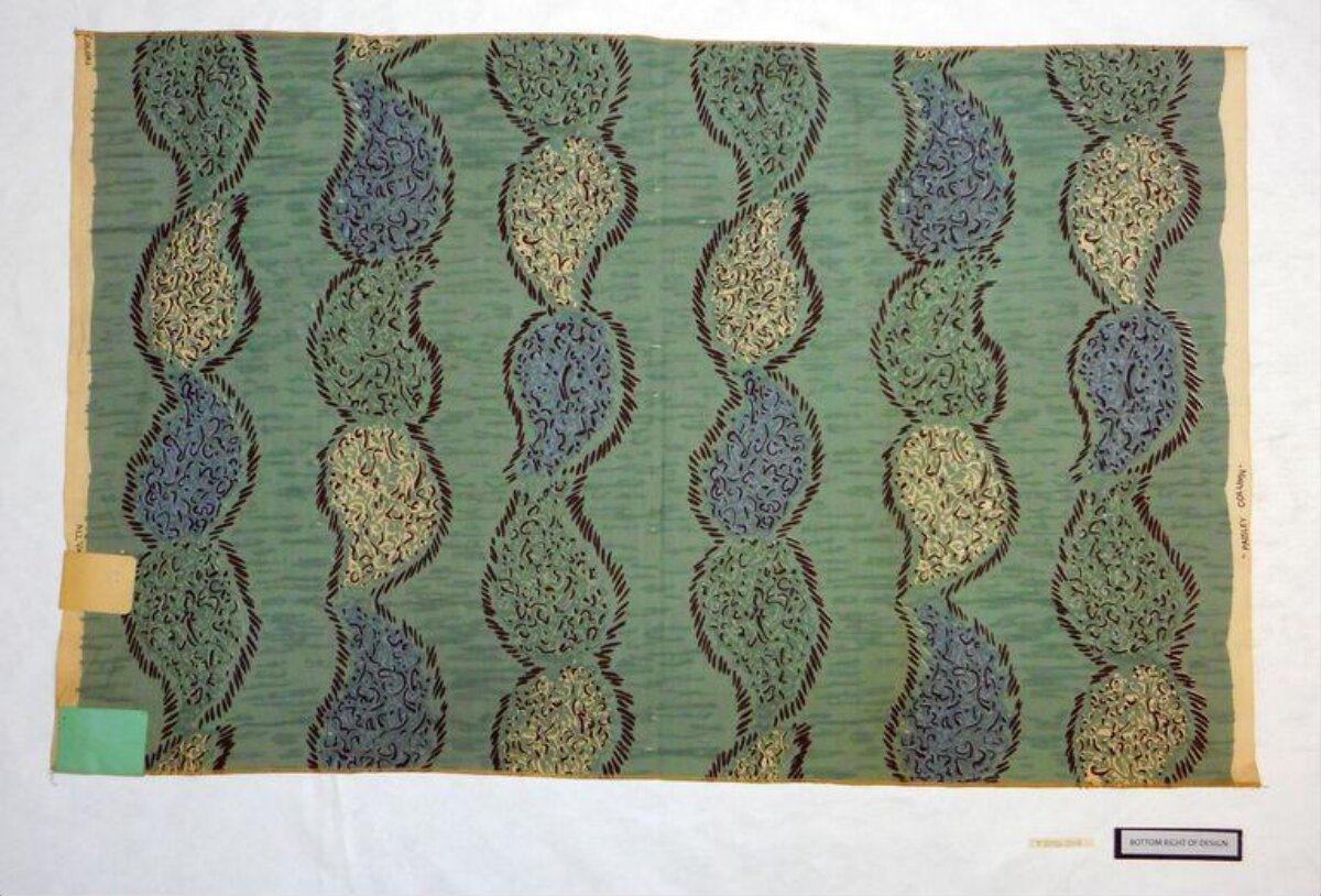 Vintage Green Paisley Textile Sample