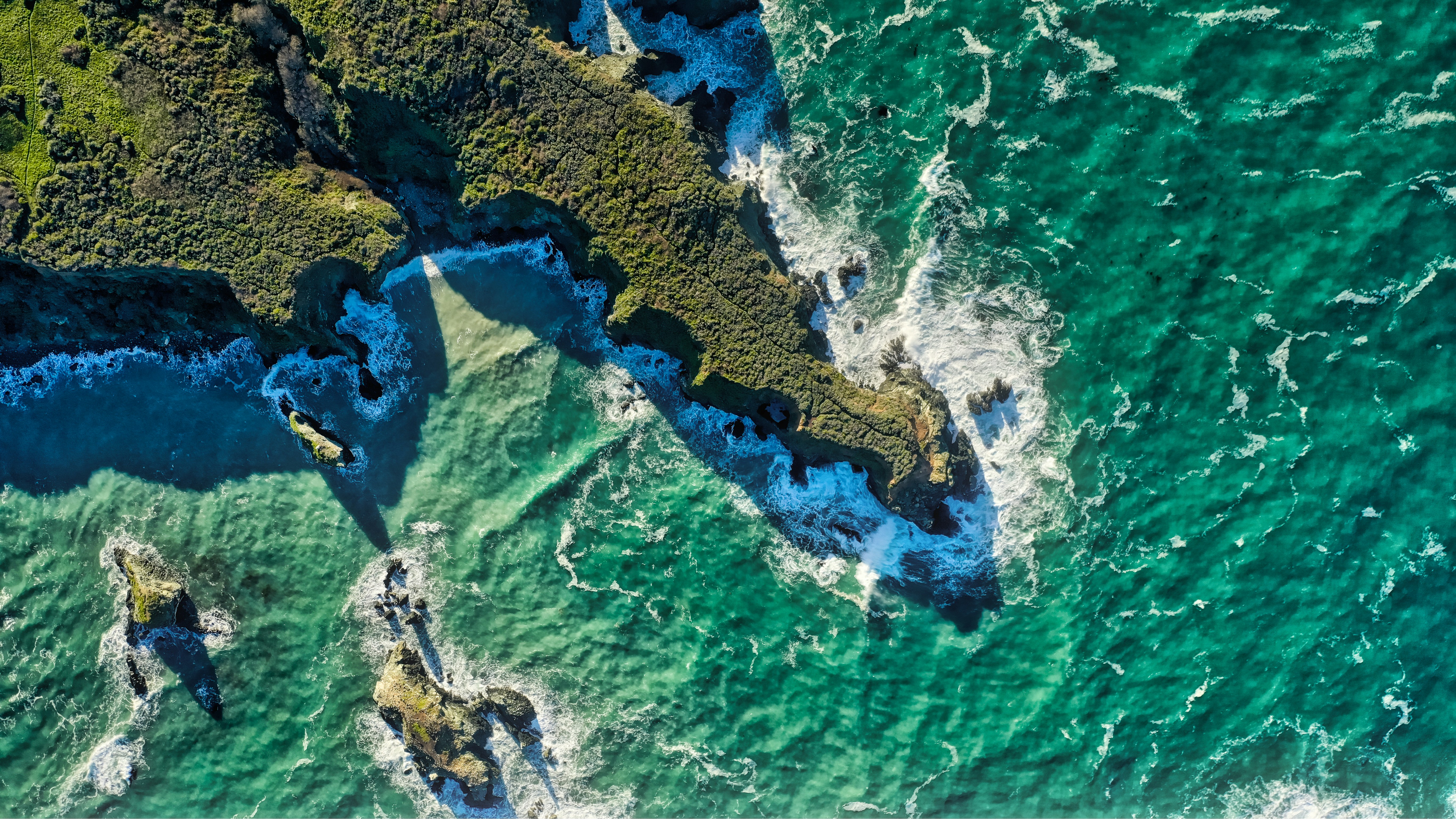 Aerial View of Rocky Green Coastline