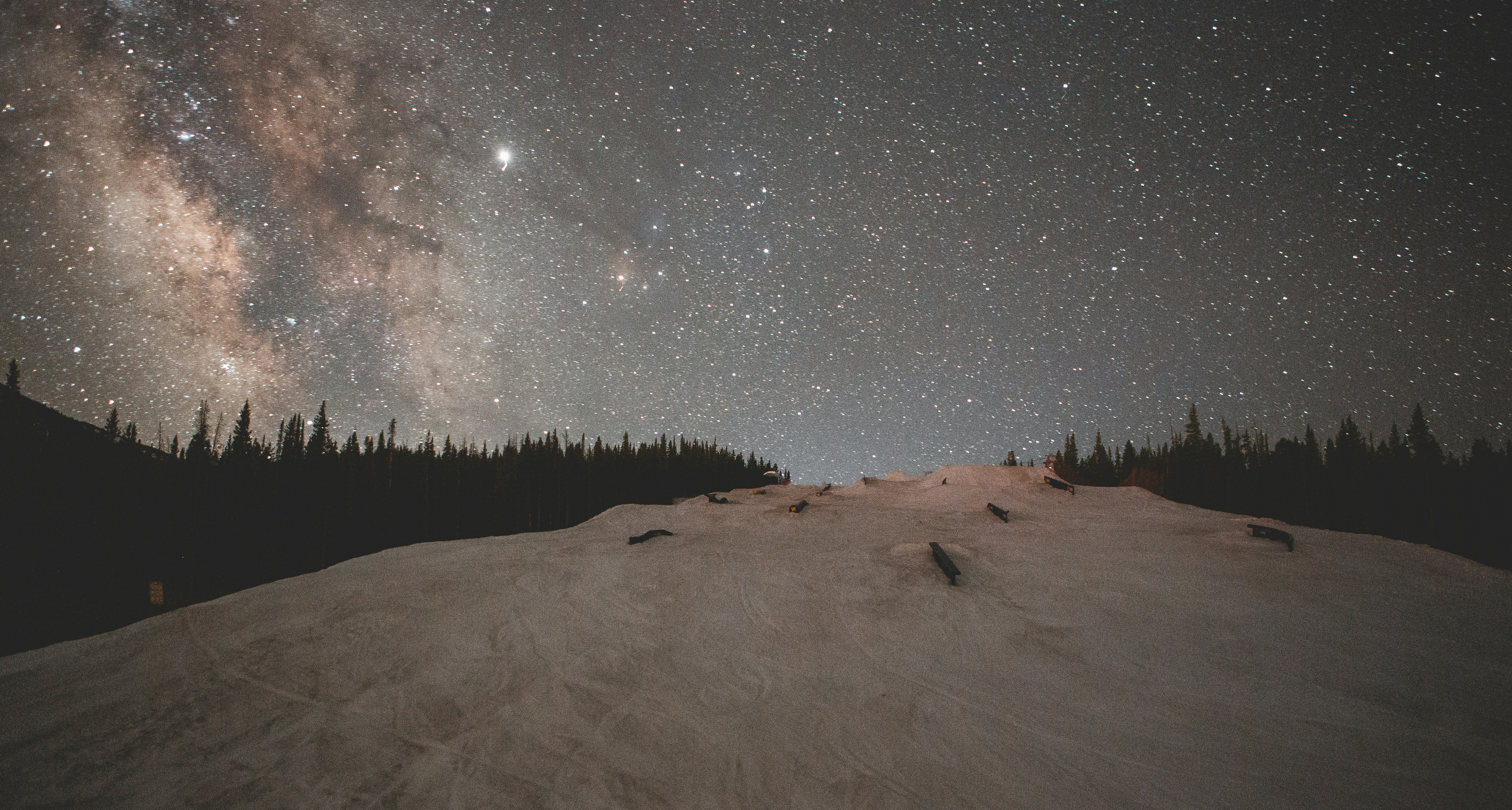 Milky Way Over Snowy Night Ski Slope