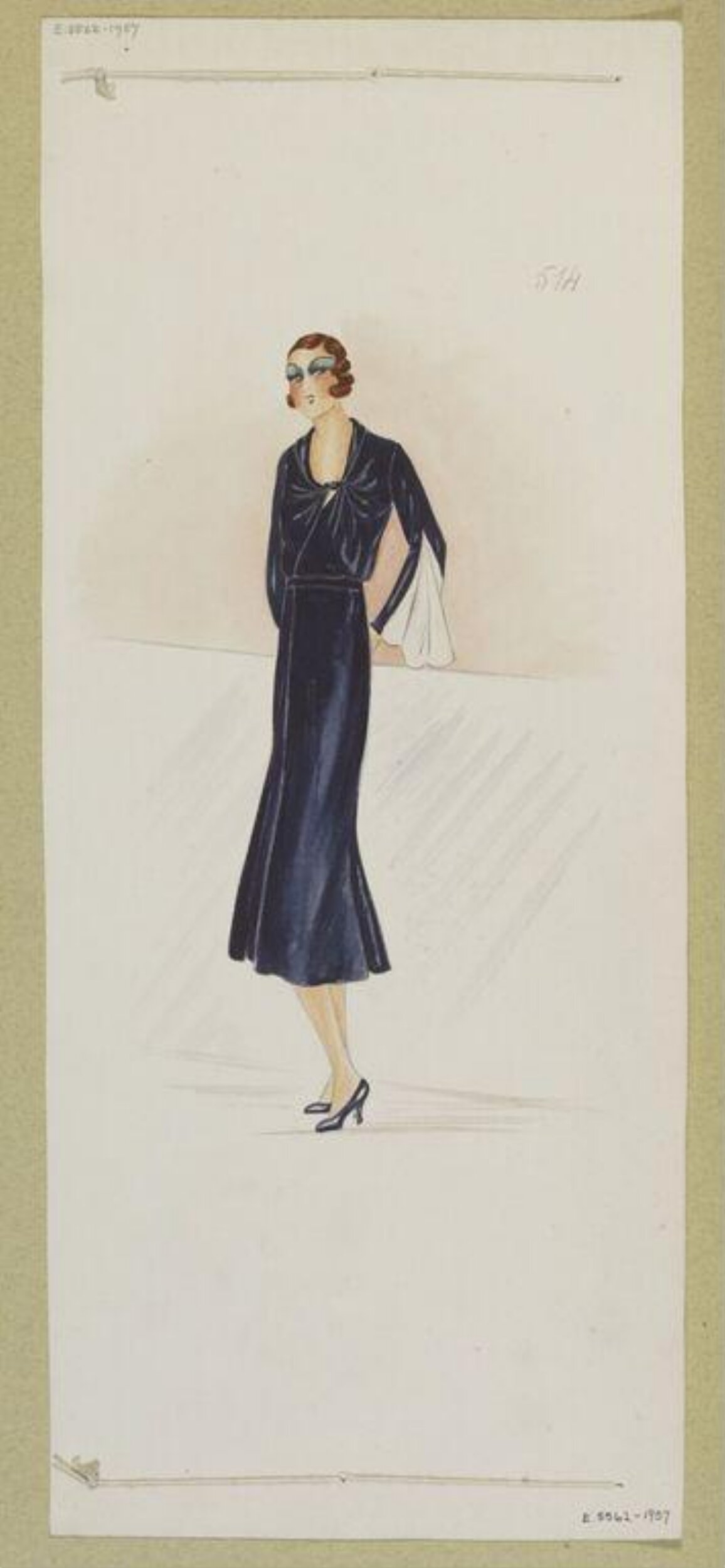1930s Dark Dress Fashion Sketch