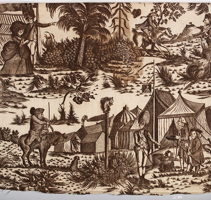 Military Camp Scene Printed Textile