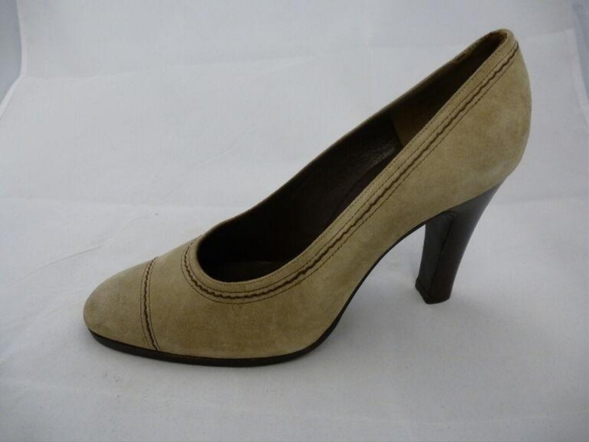 Beige Suede High Heel Pump