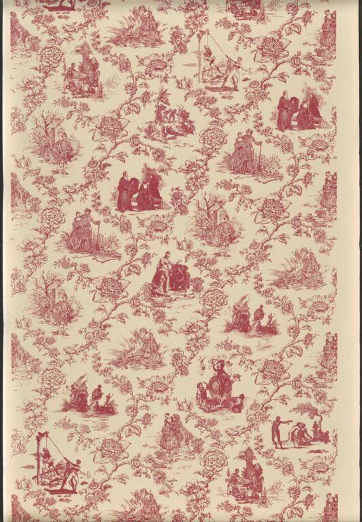 Vintage Red Toile Pattern Fabric