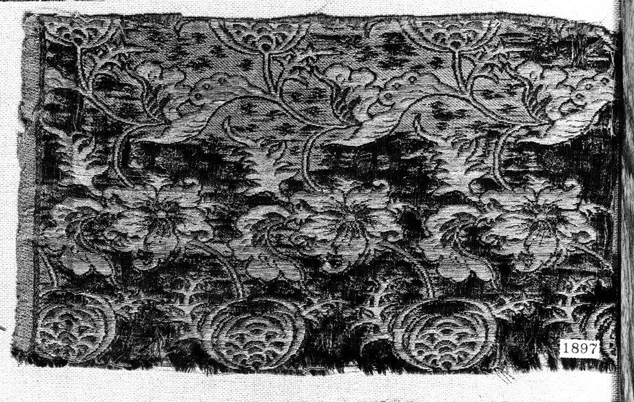 Antique Floral Pattern Woven Textile Fragment