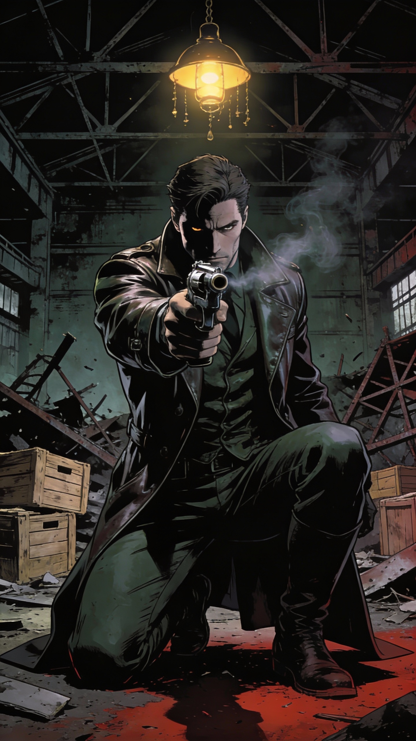 Hitman Aiming Revolver in Abandoned Warehouse