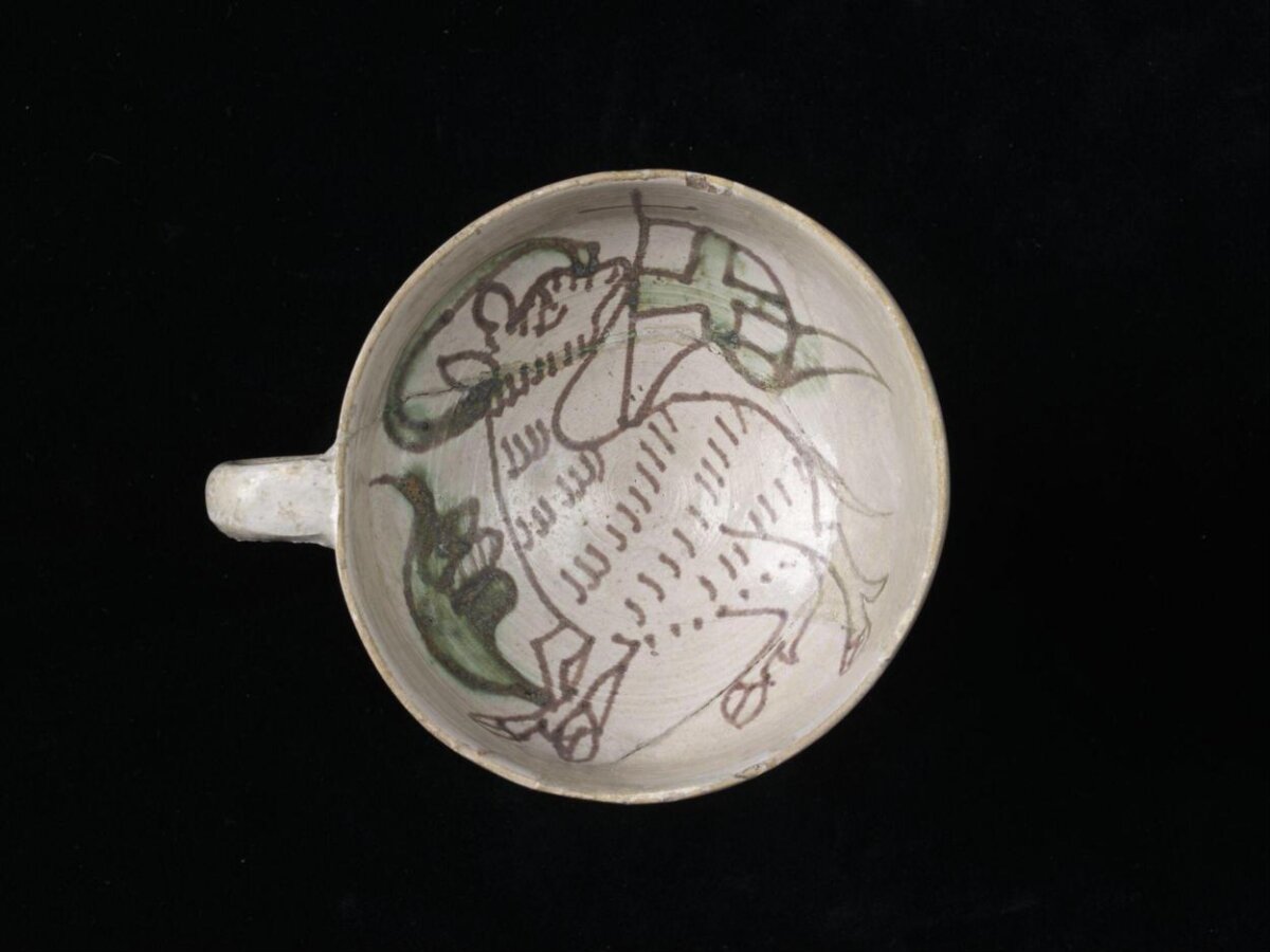 Ancient Painted Handled Ceramic Bowl