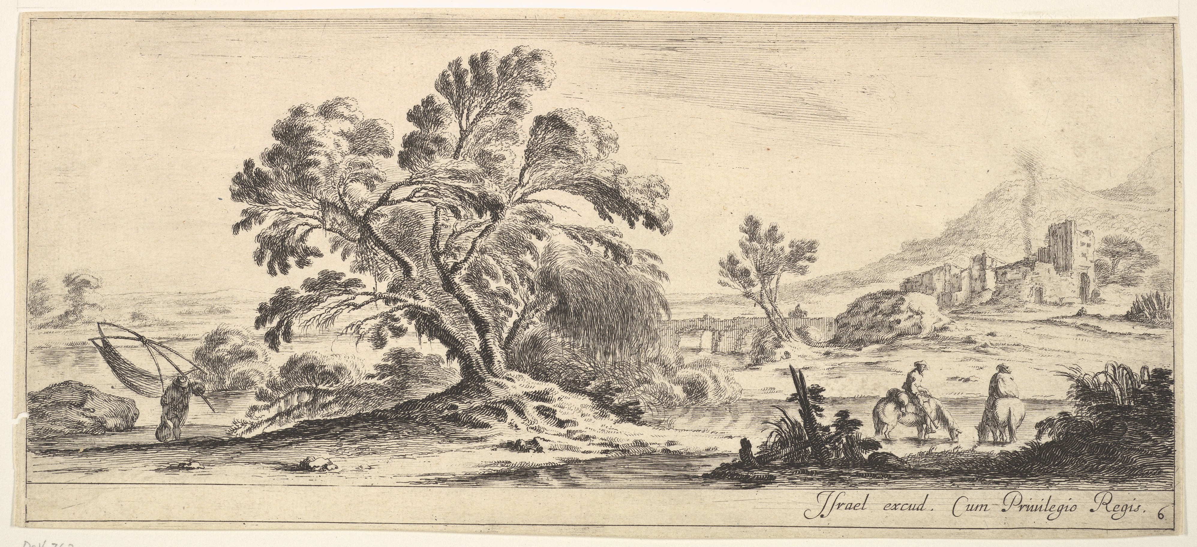 River Landscape Etching with Figures