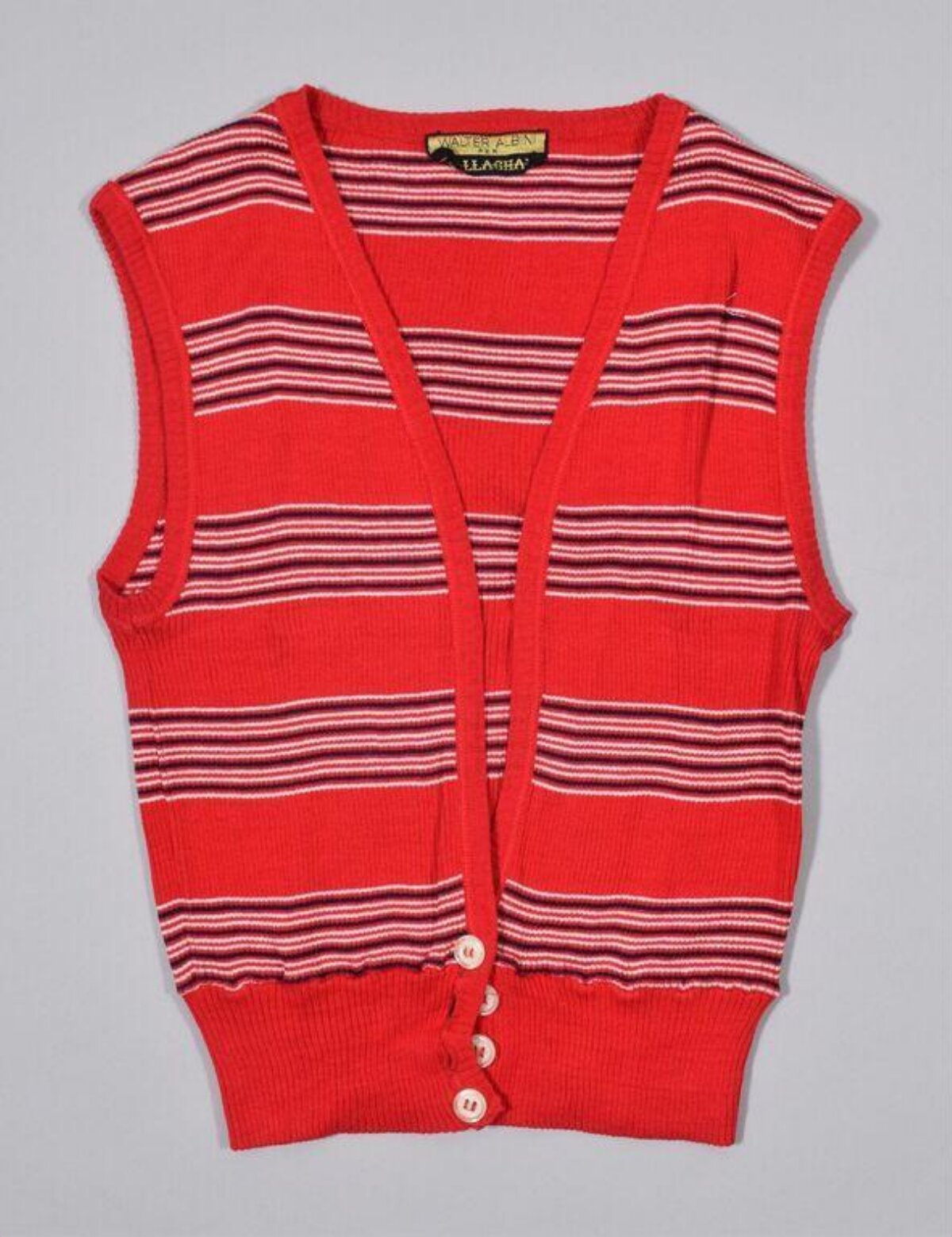 Red Striped Knit Button Vest