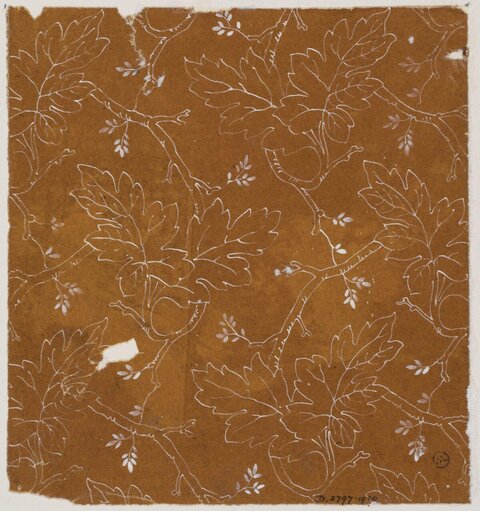 White Leaf Outline Pattern on Brown Paper