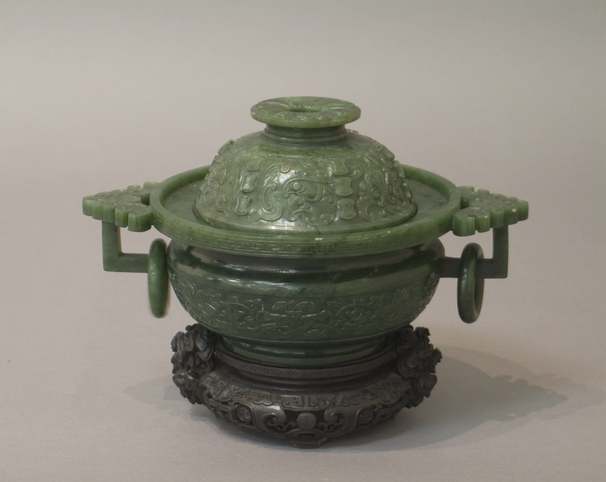 Green Jade Carved Covered Censer