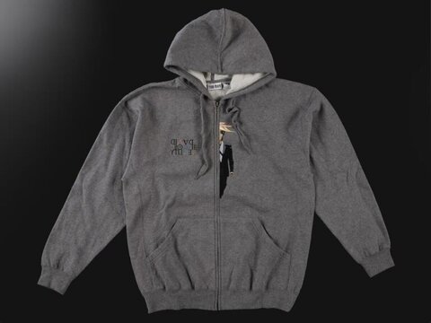 Grey Anime Print Zip-up Hoodie