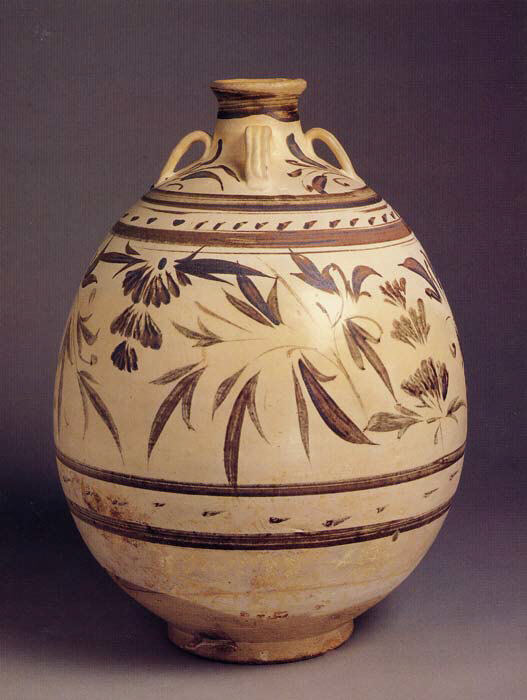 Ancient Floral Painted Ceramic Jar